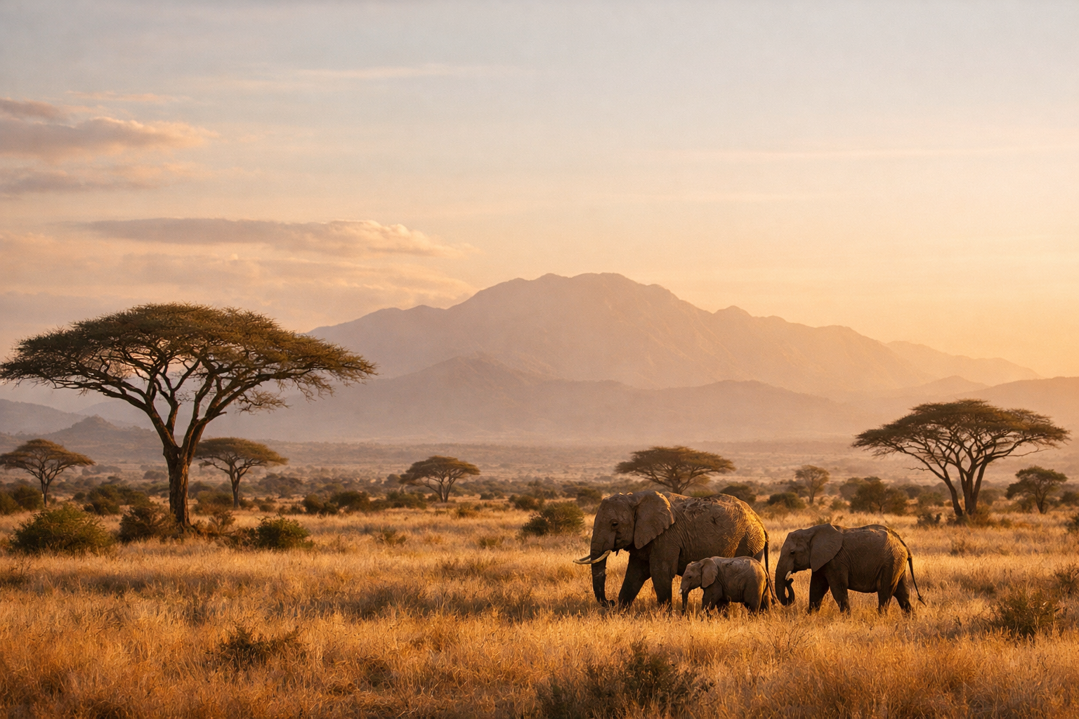 Elephants crossing an African savanna