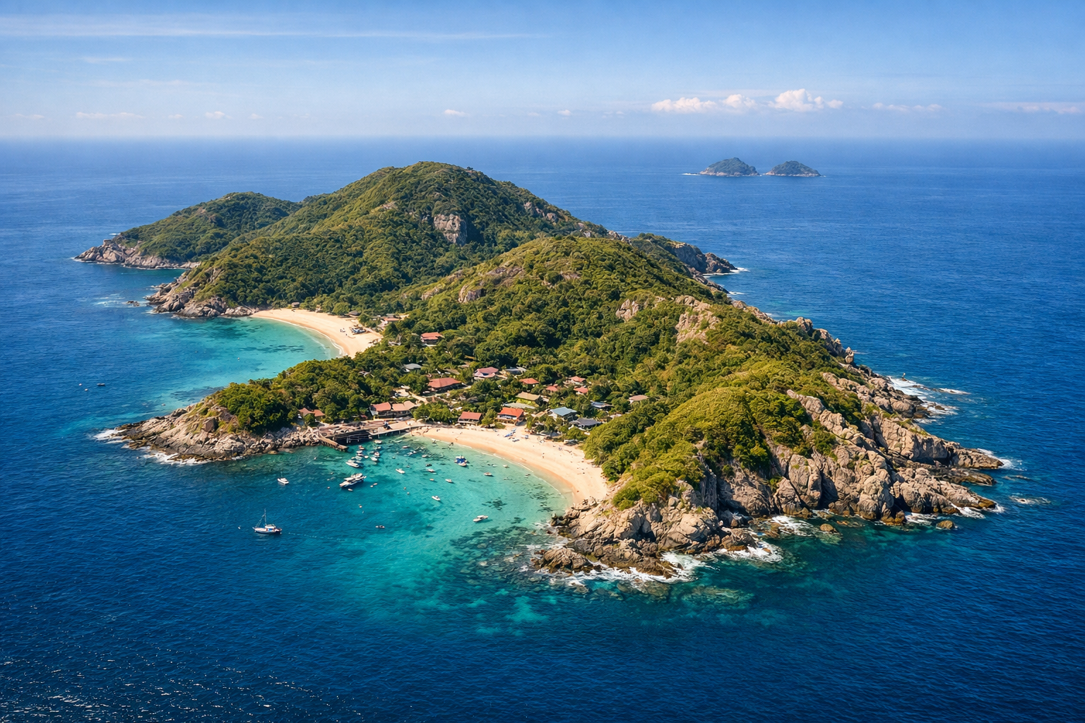 Scenic island surrounded by blue ocean