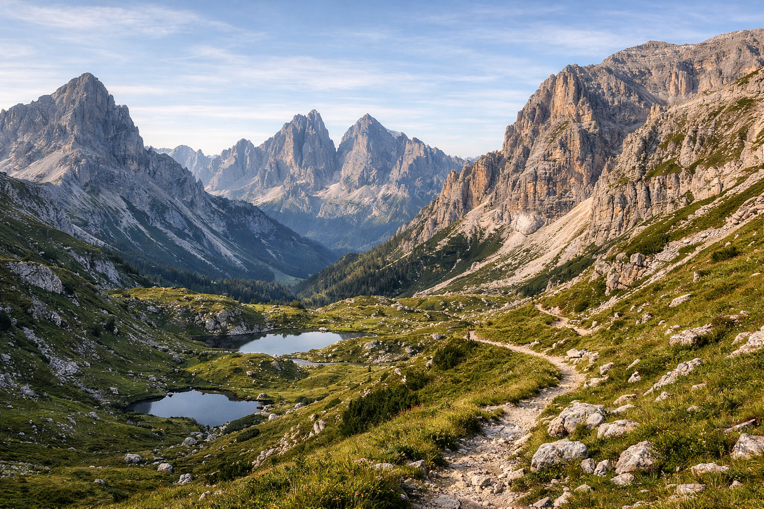 Mountain peaks above a green alpine valley