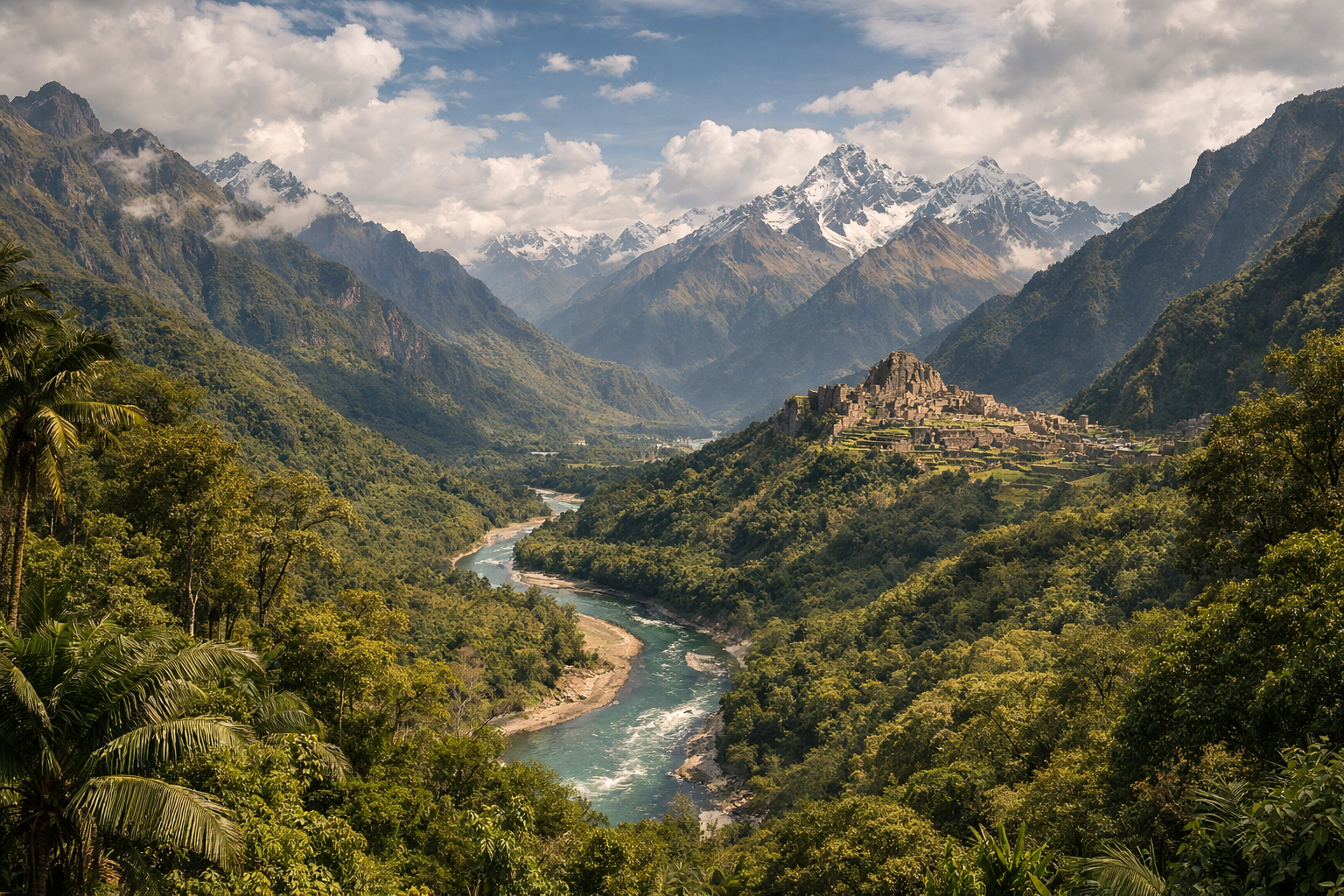 South American mountains, rainforest and river